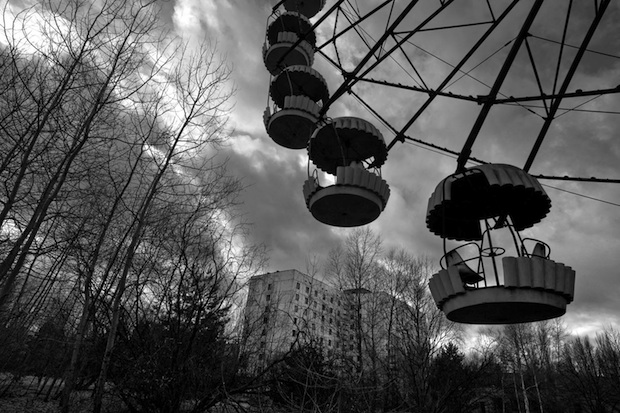 PRIPYAT, UKRAINE - MARCH 24: Trees have begun to take over the remains of a playground with a ferris wheel, a reminder of the once bustling city where workers who serviced the nuclear plant lived in Pripyat, Ukraine, on Thursday, March 24, 2011.